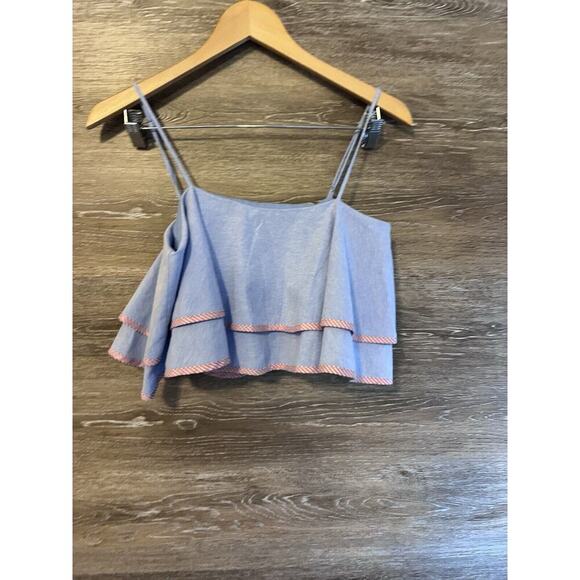 English Factory Ruffle layered Crop top Sz Small Blue Cropped - Picture 1 of 7